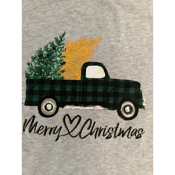 Merry Christmas Holiday Gray Sweatshirt with plaid truck/Christmas Tree Size 26/ - Picture 2 of 4